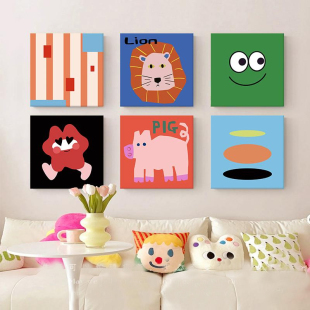 小红书同款多巴胺卡通儿童房画芯餐厅装自粘贴纸画饰卧室背景墙贴