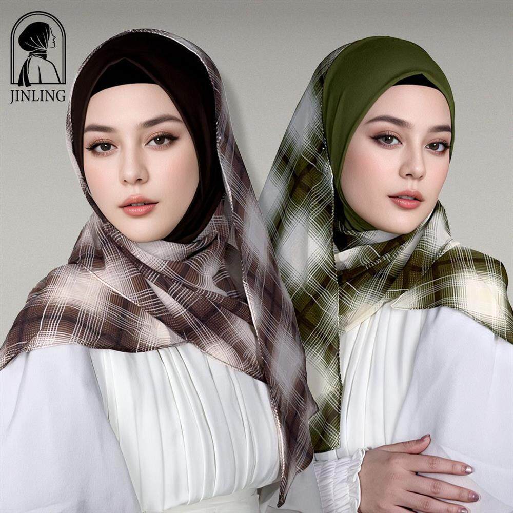 阿拉伯绕巾轻薄雪纺盖头头巾百搭格子拼色东南亚舒适包头纱巾