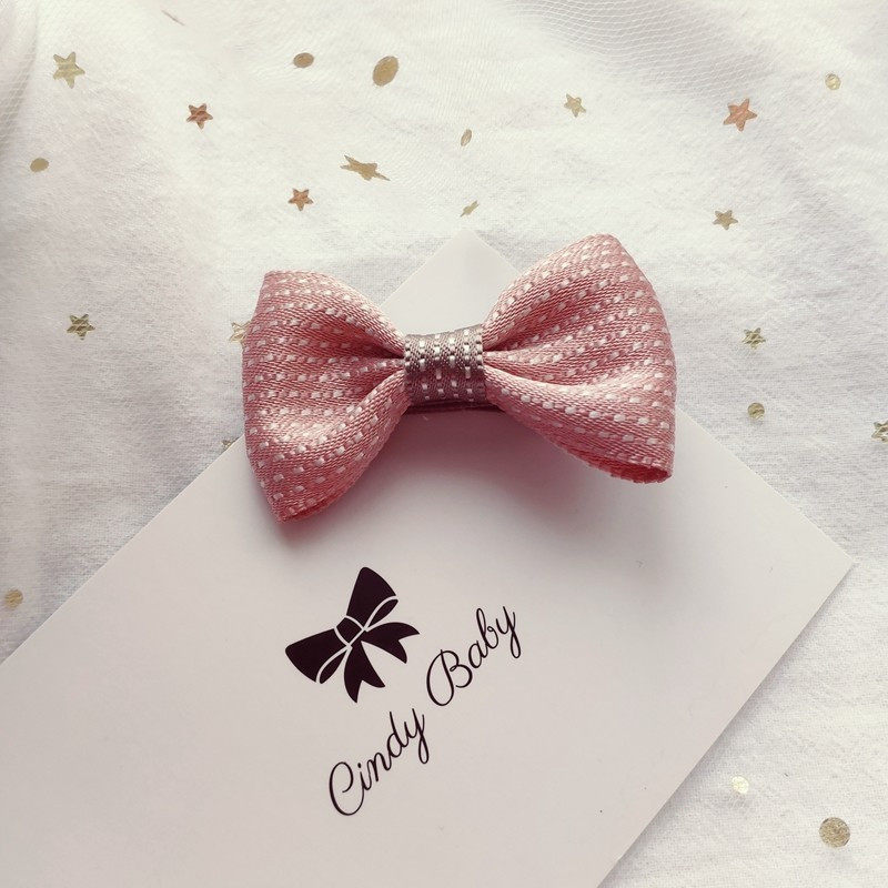 cindybaby手工宝宝发夹进口哑光浅粉色蝴蝶结儿童发卡女孩头饰