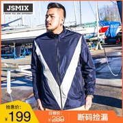 Quần áo nam cỡ lớn của JSMIX cộng với phân bón để tăng độ lỏng cho áo gió chống gió màu xanh V-print áo khoác gió mùa xuân - Cực lớn
