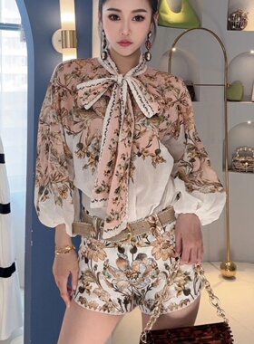 最后机会【国现】ZIMMERMANN度假CHINTZ复古印花高腰亚麻短裤