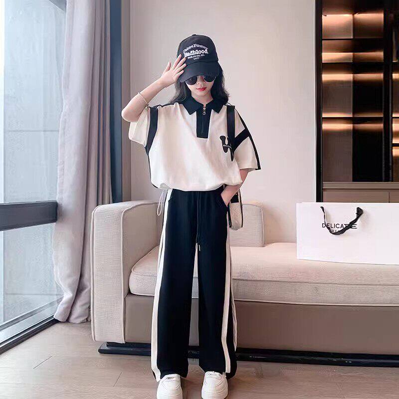 法国Uamtor女童夏季套装2025年新款中大童女孩洋派运动两件套装衣