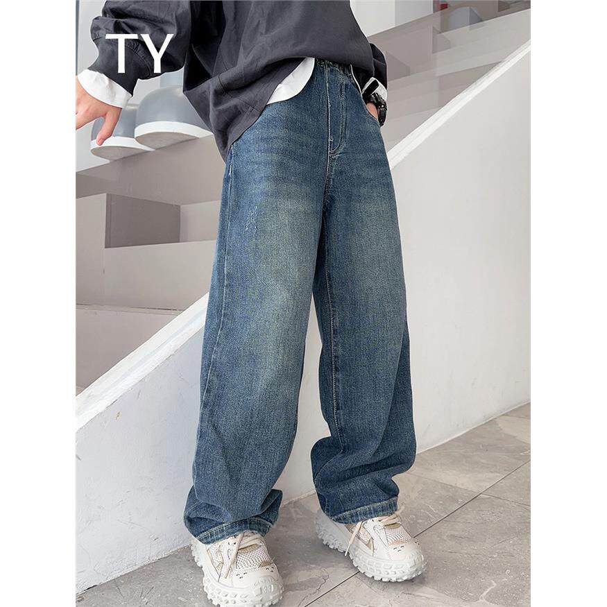 韩国TY童装潮牌男童牛仔加绒裤子秋冬季2025新款大儿童男孩直筒裤