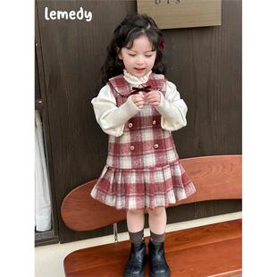 韩国Lemedy女童马甲连衣裙套装秋冬2025新款儿童春装公主裙两件套