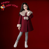 法国BERYDIA女童毛呢外套秋冬2025新款 大衣儿童拜年服 女孩中长款