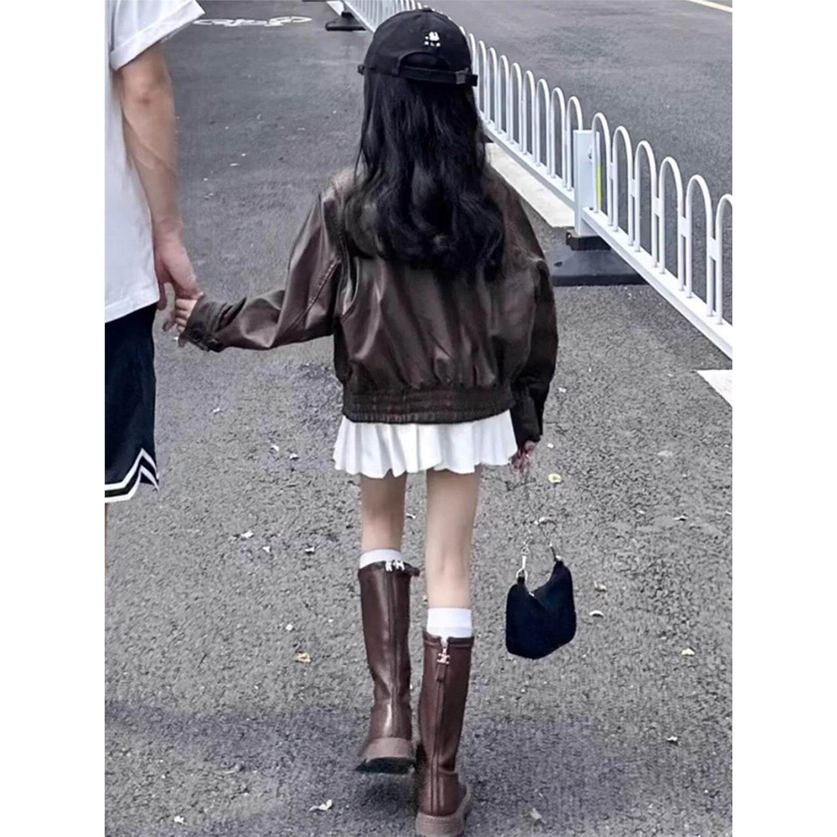 法国Uamtor女童外套春秋款2025新款洋气儿童皮衣时髦大童夹克上衣