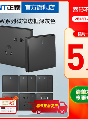 正泰开关插座 86型NEW2W深灰色新品五孔二三插家用USB插座面板