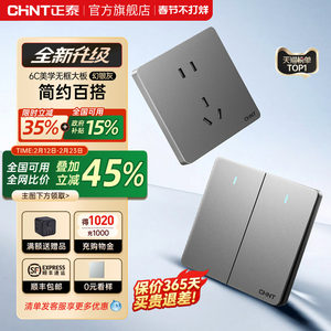 正泰官方旗舰店开关插座家用暗装墙壁一开五孔86型面板多孔6C幻银