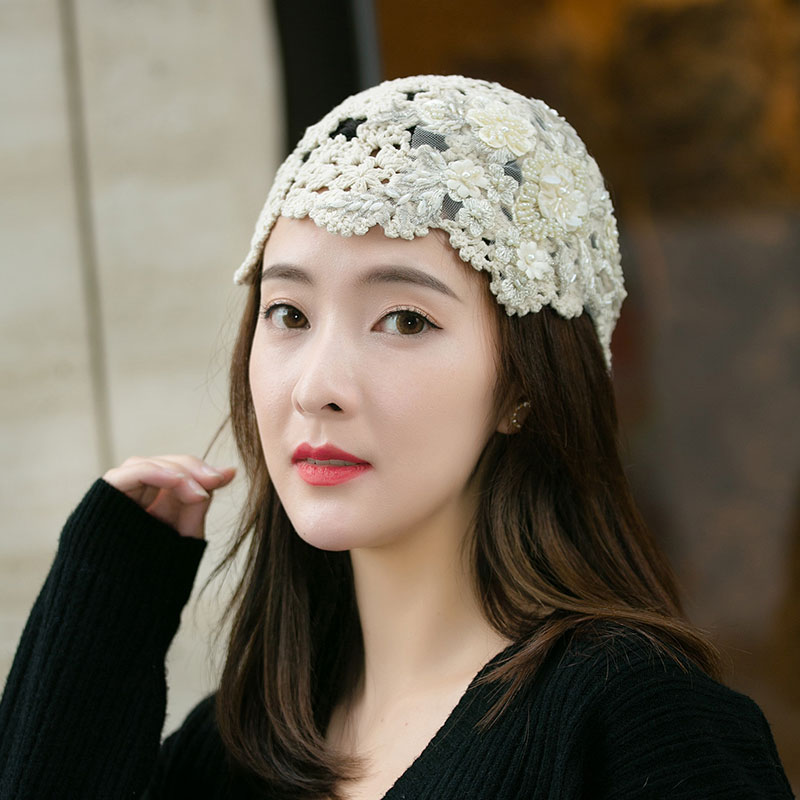 仙女手工刺绣钉珠棉线钩花帽子