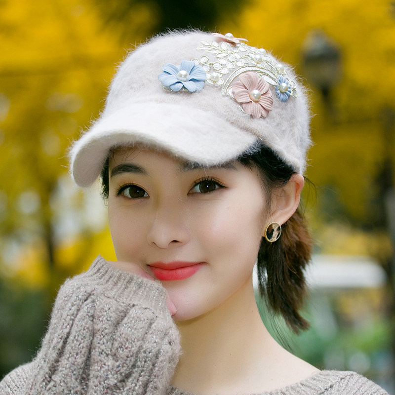 韩版蕾丝花朵双层厚保暖棒球帽