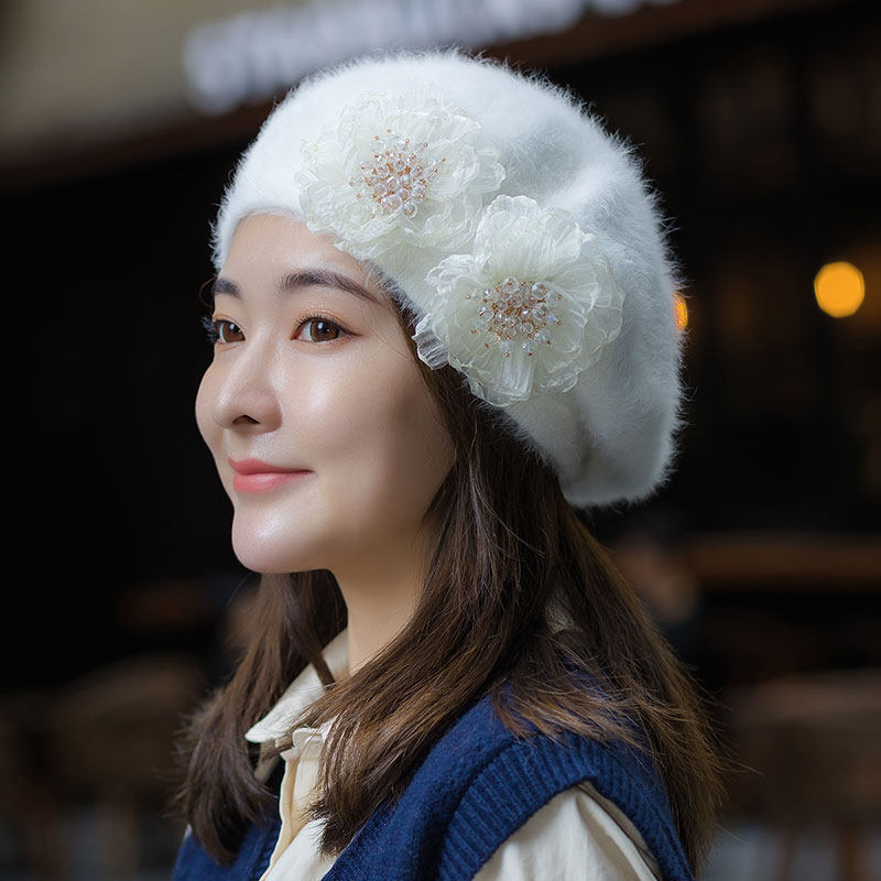 文艺贝雷帽手工缝水晶珠烧边纱花仙甜美蓓蕾帽真兔毛绒针织画家帽,服饰配件/皮带/帽子/围巾,帽子,淘宝优惠券,粉丝福利购,淘宝优惠卷