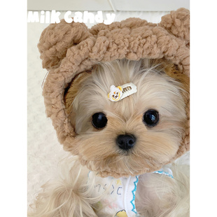 约克夏专用帽子宠物小狗狗马尔济斯秋冬季冬天戴的保暖头套小型犬