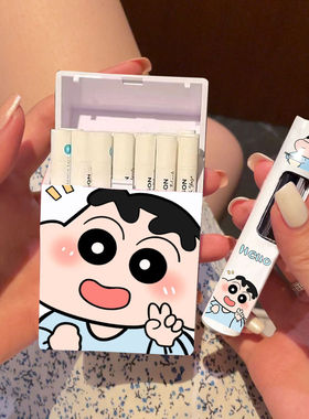 可爱蜡笔小新粉火打火机高颜值ins情侣款粗支烟盒20只送男友耐用
