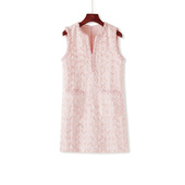 柏奈薇复古精致粉色优雅背心裙时尚 法式 系流苏感早秋小香风连衣裙