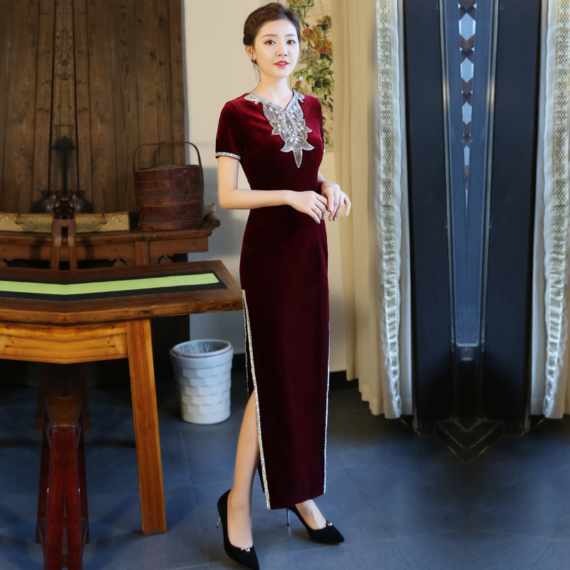春季高贵低领婚宴礼服裙妈妈装
