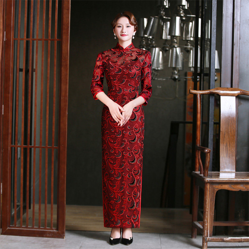 妈妈装中老年风高贵婚宴红色旗袍
