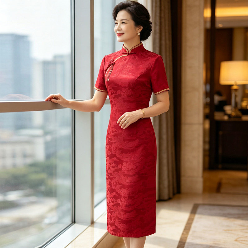 喜婆婆礼服2026新款喜妈妈高端婚宴轻奢高级感后开叉中长款旗袍裙