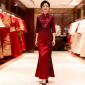 高级感年轻喜婆婆婚宴装 新娘结婚喜妈妈婚礼鱼尾旗袍重要场合礼服