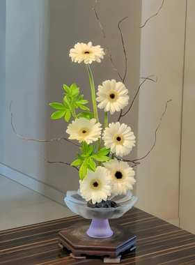 高脚莲花盘中式花器摆件