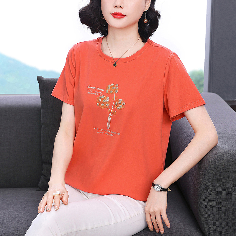 洋气妈妈纯棉短袖t恤女2025夏装新款宽松中老年女装女士小衫上衣