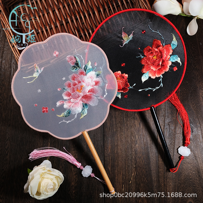 古风扇子刺绣扇子牡丹花鸟绣花扇舞蹈扇中国风