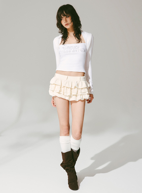 USS 烫钻假两件针织衫女秋冬白色字母修身显瘦辣妹风长袖短款上衣