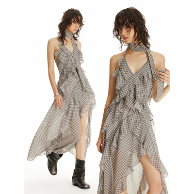 USS早秋格纹雪纺连衣裙