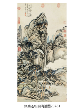 清张宗苍松阴清话图山水画卷轴