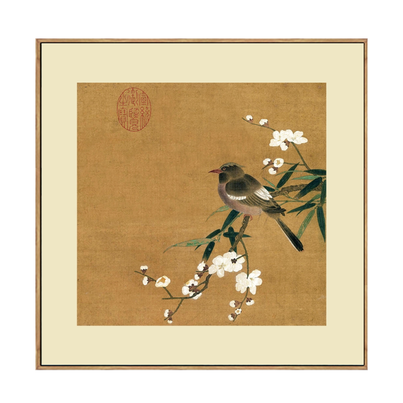 五代黄筌长春花鸟册挂画仿古名画字画花鸟画团扇新中式玄关装饰画