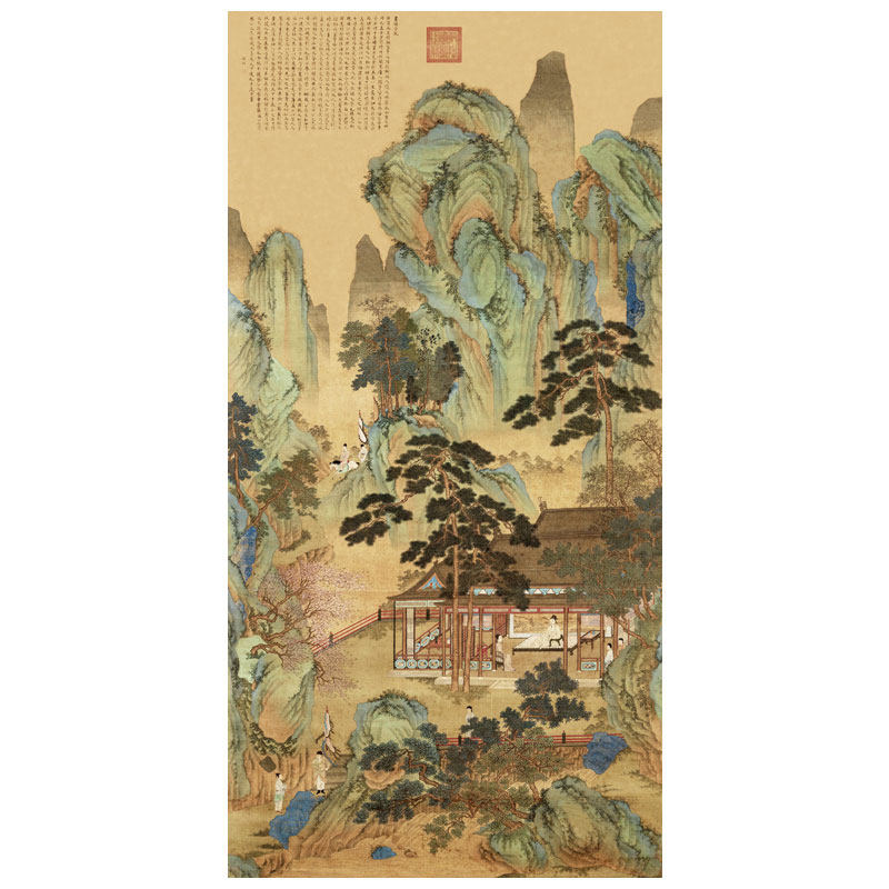 明仇英昼锦堂图卷轴字画青绿山水画装饰画客厅沙发玄关茶楼挂画,家居饰品,国画,淘宝优惠券,粉丝福利购,淘宝优惠卷