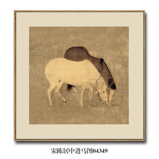 宋画小品南宋陈居中进马图古代花鸟画国画名画复制品仿古画挂画