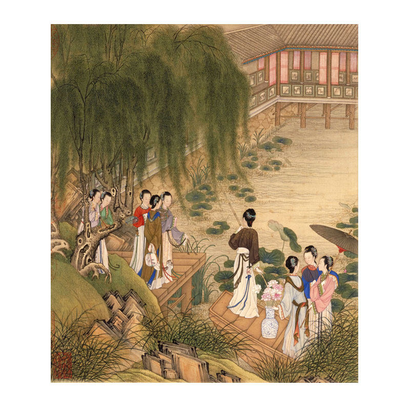 新中式装饰画冷枚月曼清游图山水画挂画客厅沙发玄关餐厅画国画,家居饰品,国画,淘宝优惠券,粉丝福利购,淘宝优惠卷