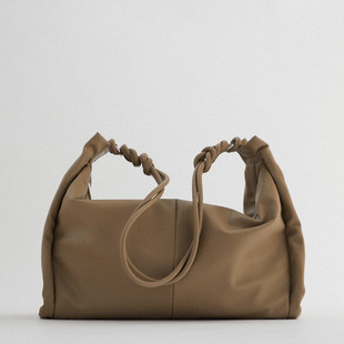 ZA家女包 休闲斜挎包暗灰褐色侧面褶皱时尚通勤大容量单肩购物包