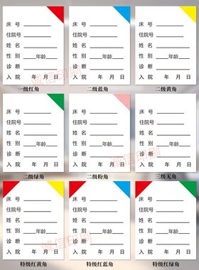 住院病房护理级别一览卡床头卡片