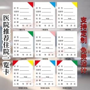医住院床头卡插卡内芯病房护理级别标识牌病人患者护士站一览表卡