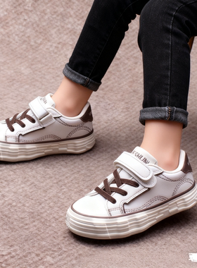 断码秋季儿童超迁皮面板鞋2691男女童魔术贴防滑耐磨防滑小白鞋