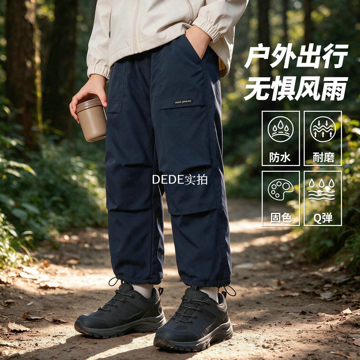 男童一体绒保暖冲锋裤秋冬中大童裤子