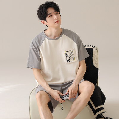 睡衣男夏季天纯棉短袖短裤薄款宽松青少年夏天卡通家居服套装大码