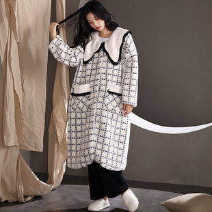 珊瑚绒睡袍女秋冬季天加绒连衣裙法兰绒浴袍睡裙薄款开衫睡衣套装