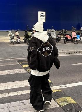 XKSHUO美式潮牌刺绣棒球服毛呢外套春秋冬新款夹棉宽松男女夹克