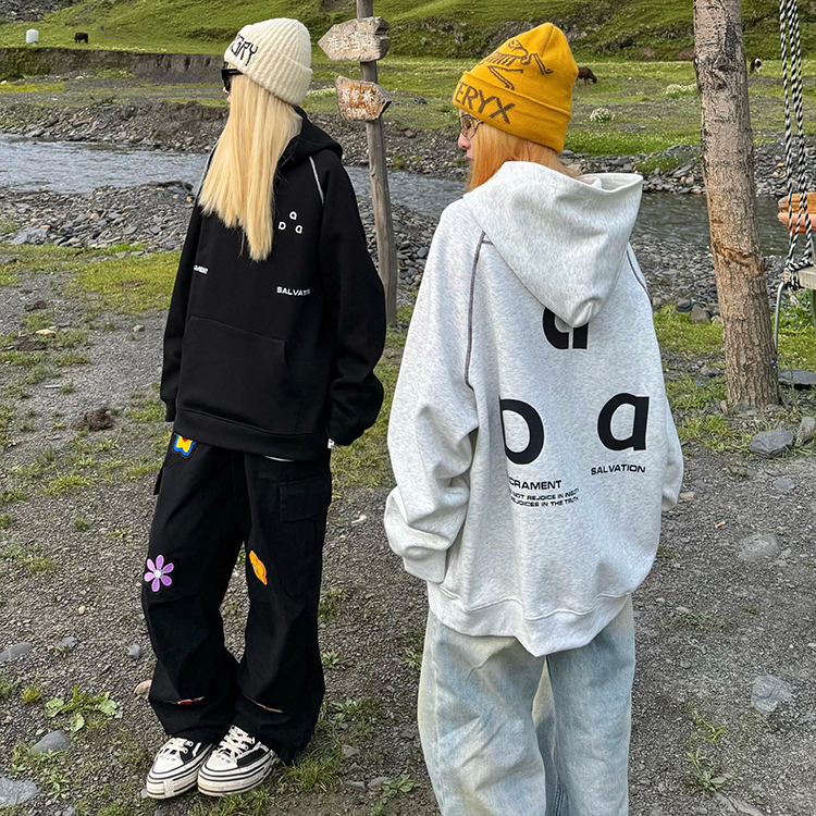 美式复古线条拼接字母印花