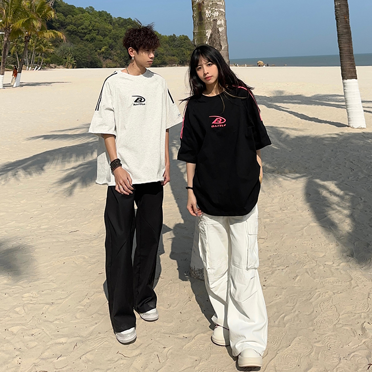 美式复古字母刺绣短袖T恤