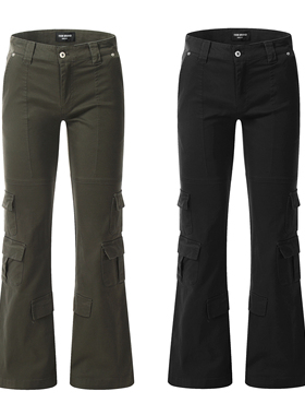 XKSHUO 美式多口袋复古微喇工装裤男女高街机能设计感直筒长裤