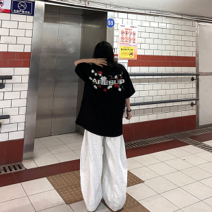XKSHUO原创美式重工刺绣短袖T恤男女潮牌夏季新款宽松情侣上衣