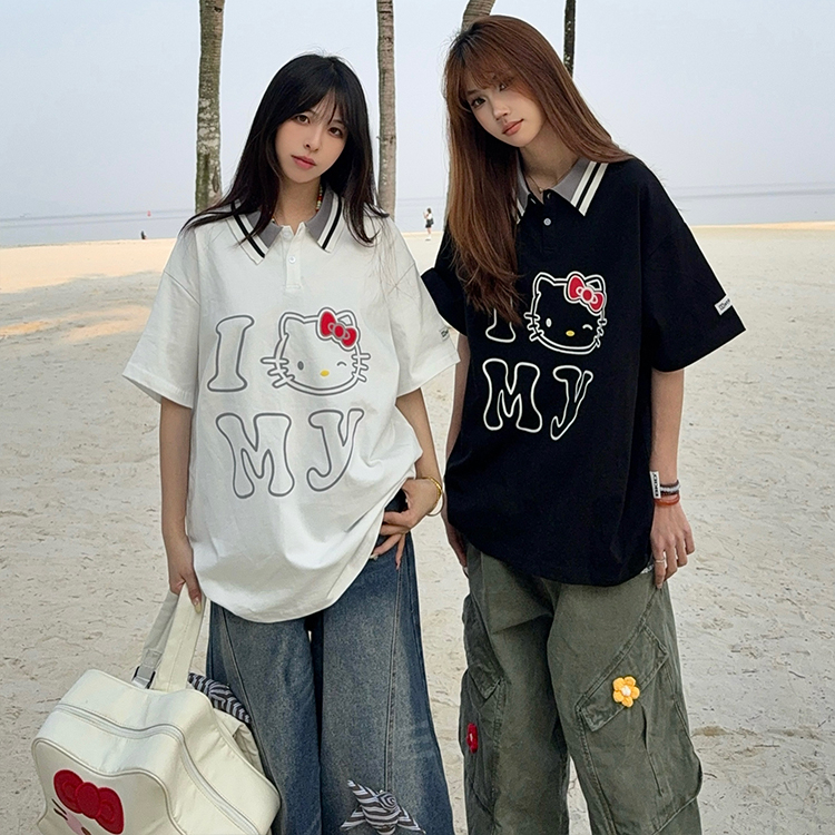 美式卡通kt猫字母印花短袖t恤