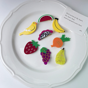 小众趣味水果醋酸发夹鸭嘴夹高级感草莓菠萝刘海夹边夹女童发饰