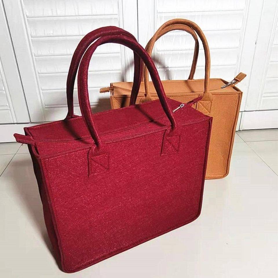 加厚新款毛毡手提包女餐具包装大容量购物收纳袋拉链承重耐用,收纳整理,饭盒袋,淘宝优惠券,粉丝福利购,淘宝优惠卷