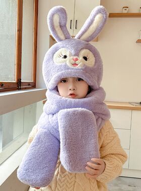 新款儿童帽子围巾手套一体星露露甜美可爱加厚保暖男童女童冬季帽