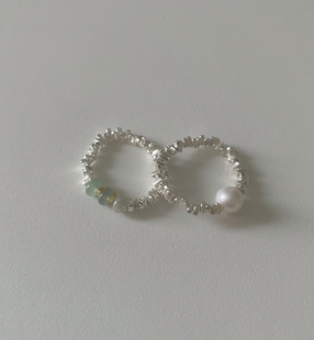 现Sunup_Q 韩国 ins 925银 blingbling 碎银子珍珠珠子戒指指环