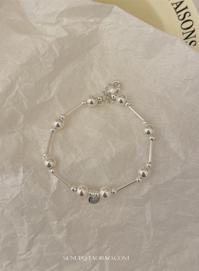 925银圆牌珠子手链显白高级感